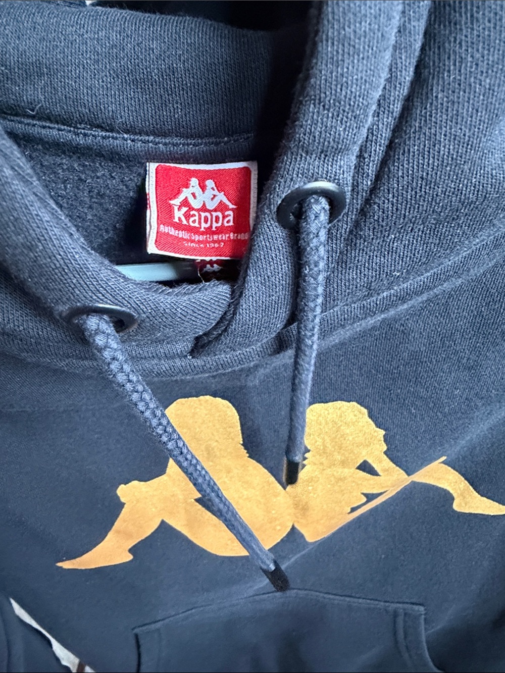 Kappa Gently Worn Black Hoodie with Gold Logo Tape - Picture 8 of 10
